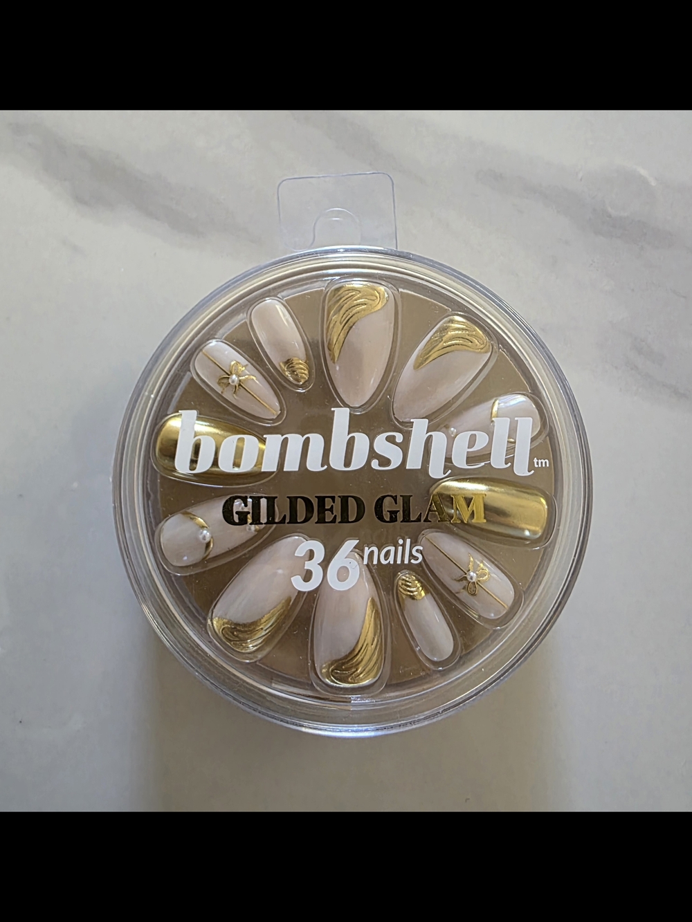 Bombshell Gilded Glam Press-On Nails - White & Gold